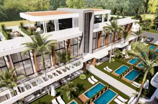 Современные апартаменты в жилом комплексе в 700 м от моря в районе Бахчеле/Искеле (003514)